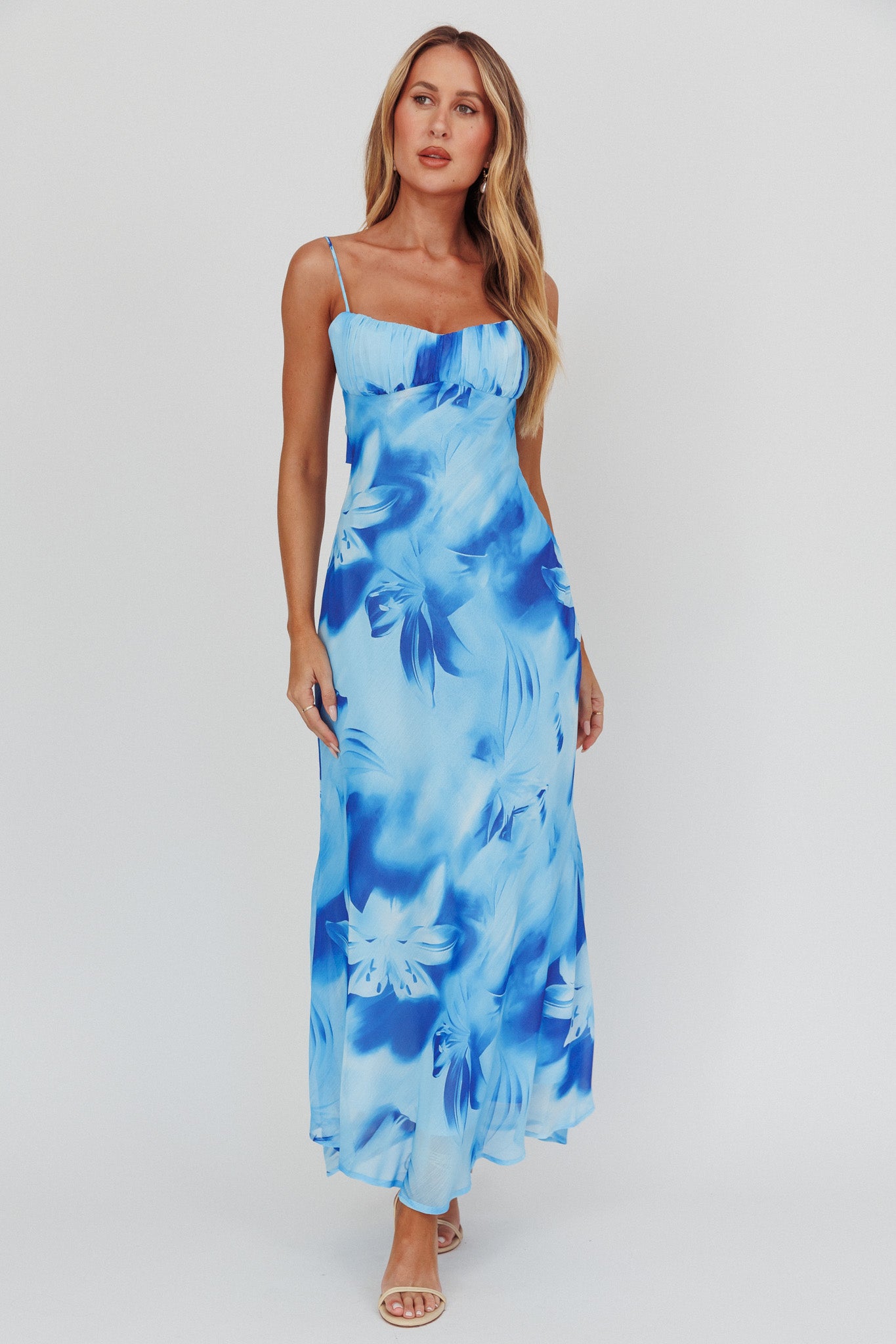 Nerida Low Back Twist Maxi Dress Lily Blue by Selfie Leslie Australia