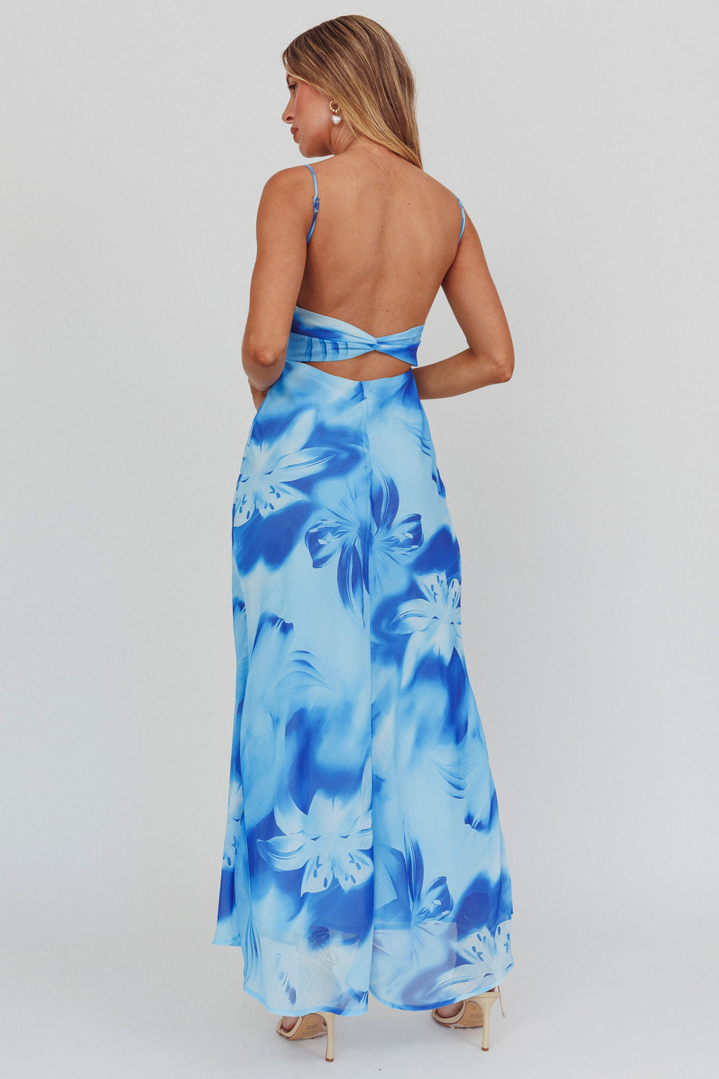 Nerida Low Back Twist Maxi Dress Lily Blue by Selfie Leslie Australia