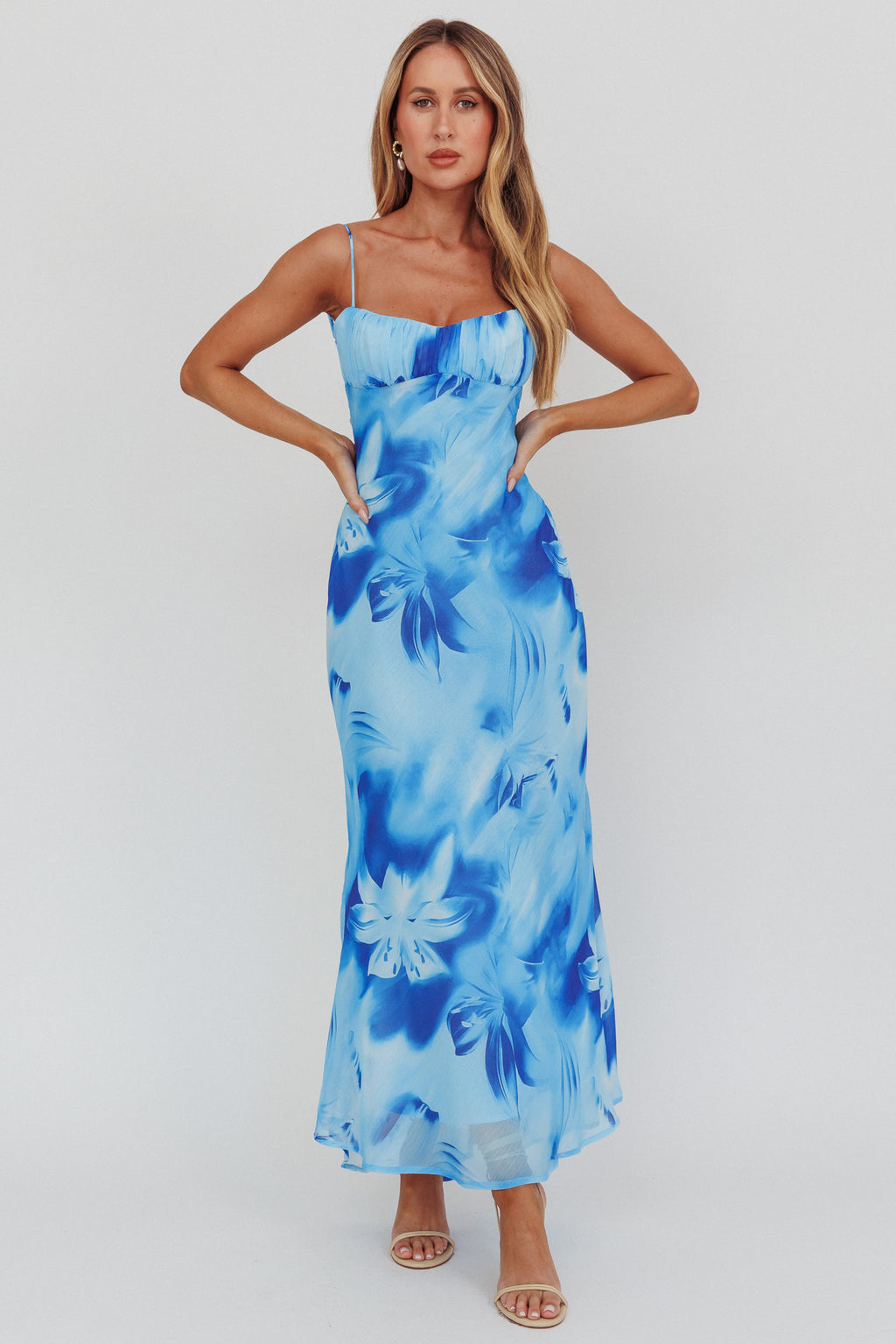 Nerida Low Back Twist Maxi Dress Lily Blue by Selfie Leslie Australia