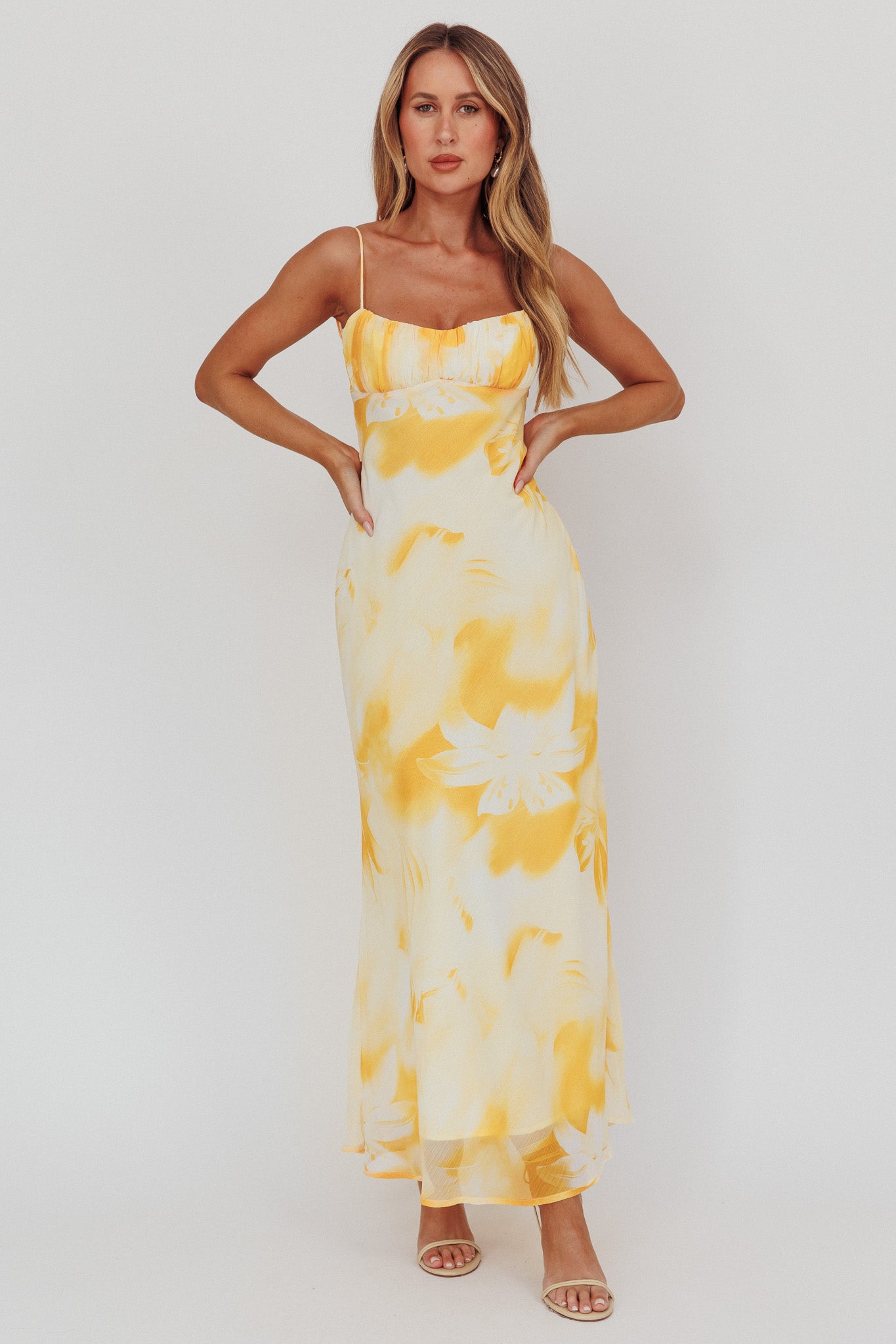 Nerida Low Back Twist Maxi Dress Lily Yellow by Selfie Leslie Australia