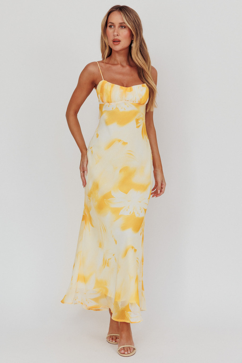 Nerida Low Back Twist Maxi Dress Lily Yellow by Selfie Leslie Australia
