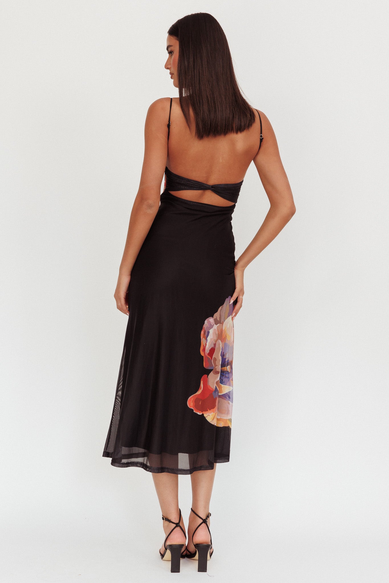 Nerida Gathered Bust Maxi Dress Flowers Black by Selfie Leslie Australia