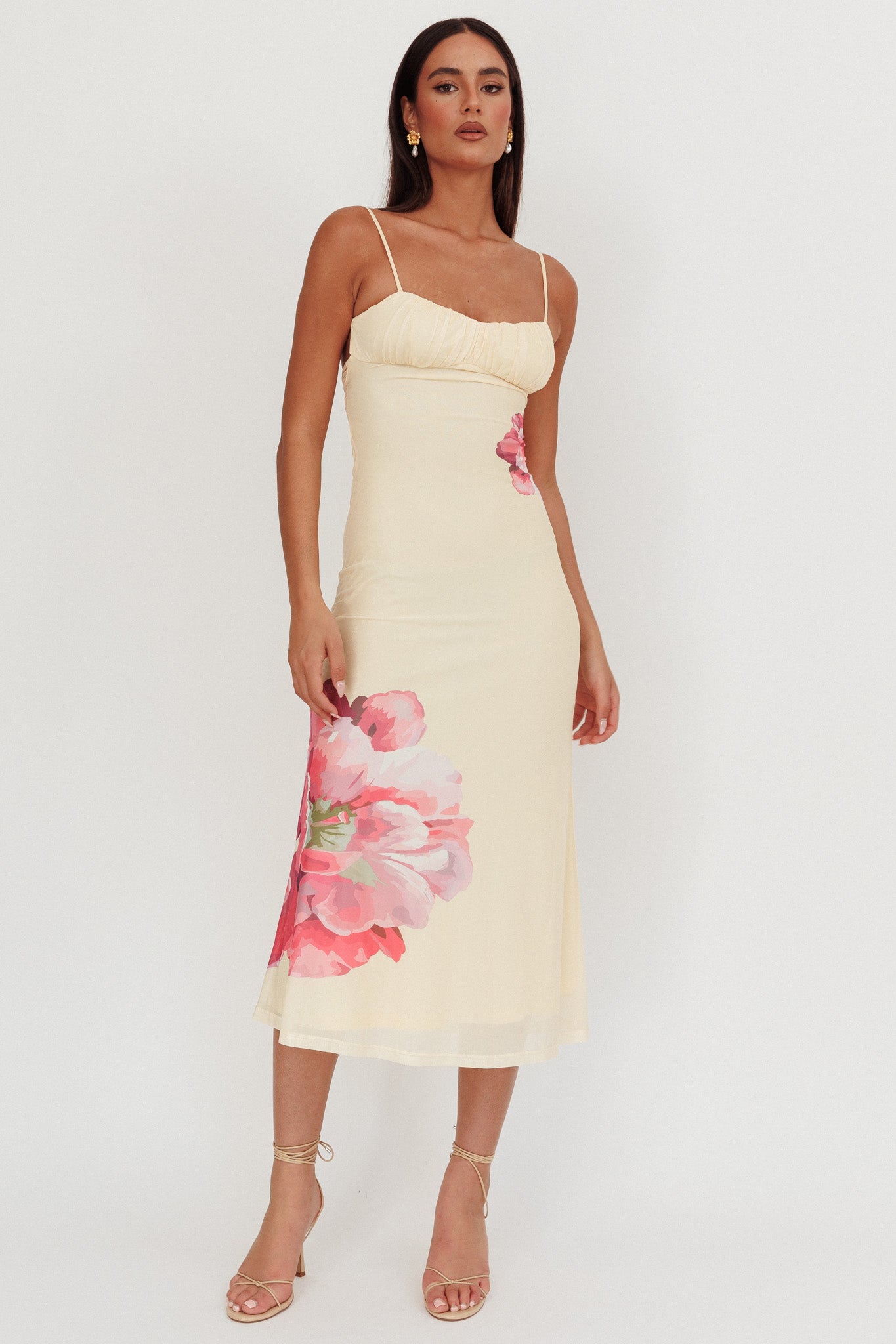 Nerida Gathered Bust Maxi Dress Flowers Yellow by Selfie Leslie Australia