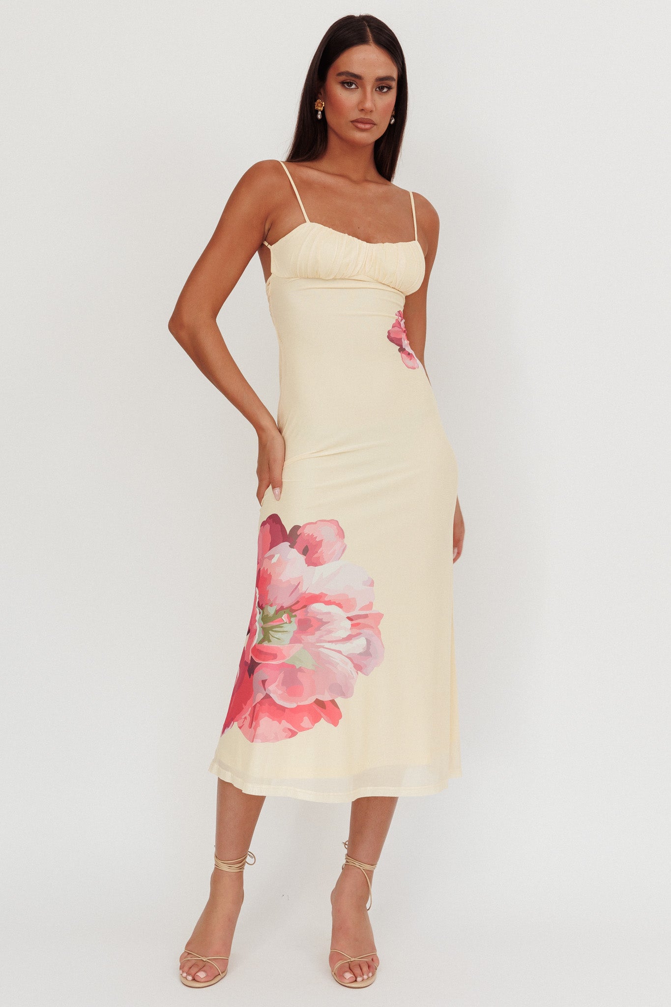 Nerida Gathered Bust Maxi Dress Flowers Yellow by Selfie Leslie Australia