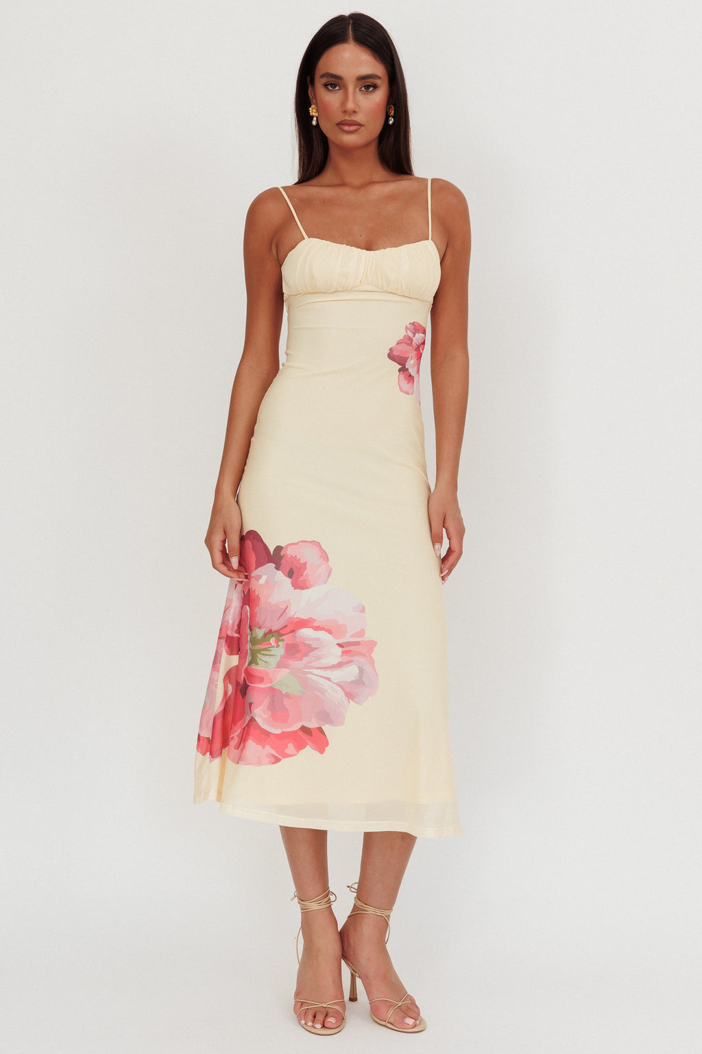 Nerida Gathered Bust Maxi Dress Flowers Yellow by Selfie Leslie Australia