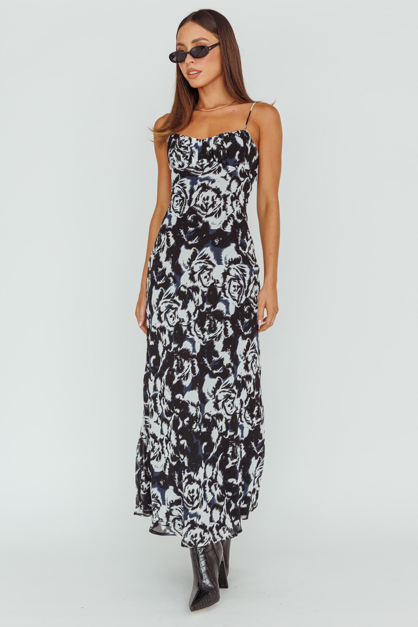 Nerida Twist Back Maxi Dress Swirl Black by Selfie Leslie Australia