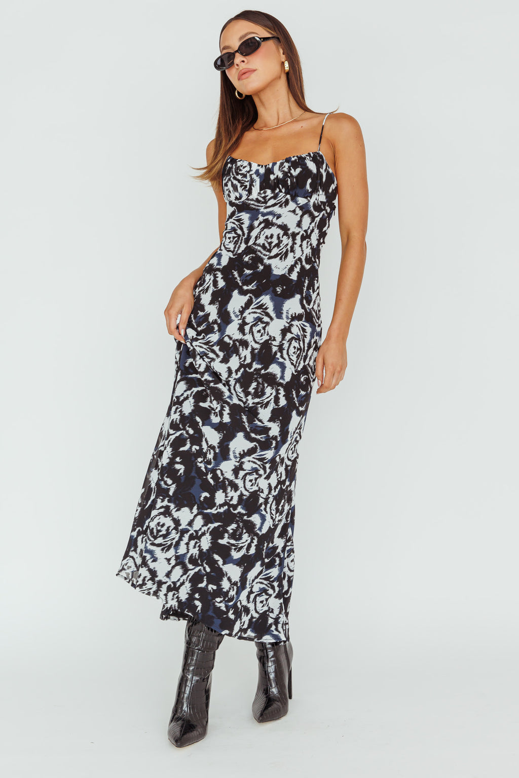 Nerida Twist Back Maxi Dress Swirl Black by Selfie Leslie Australia