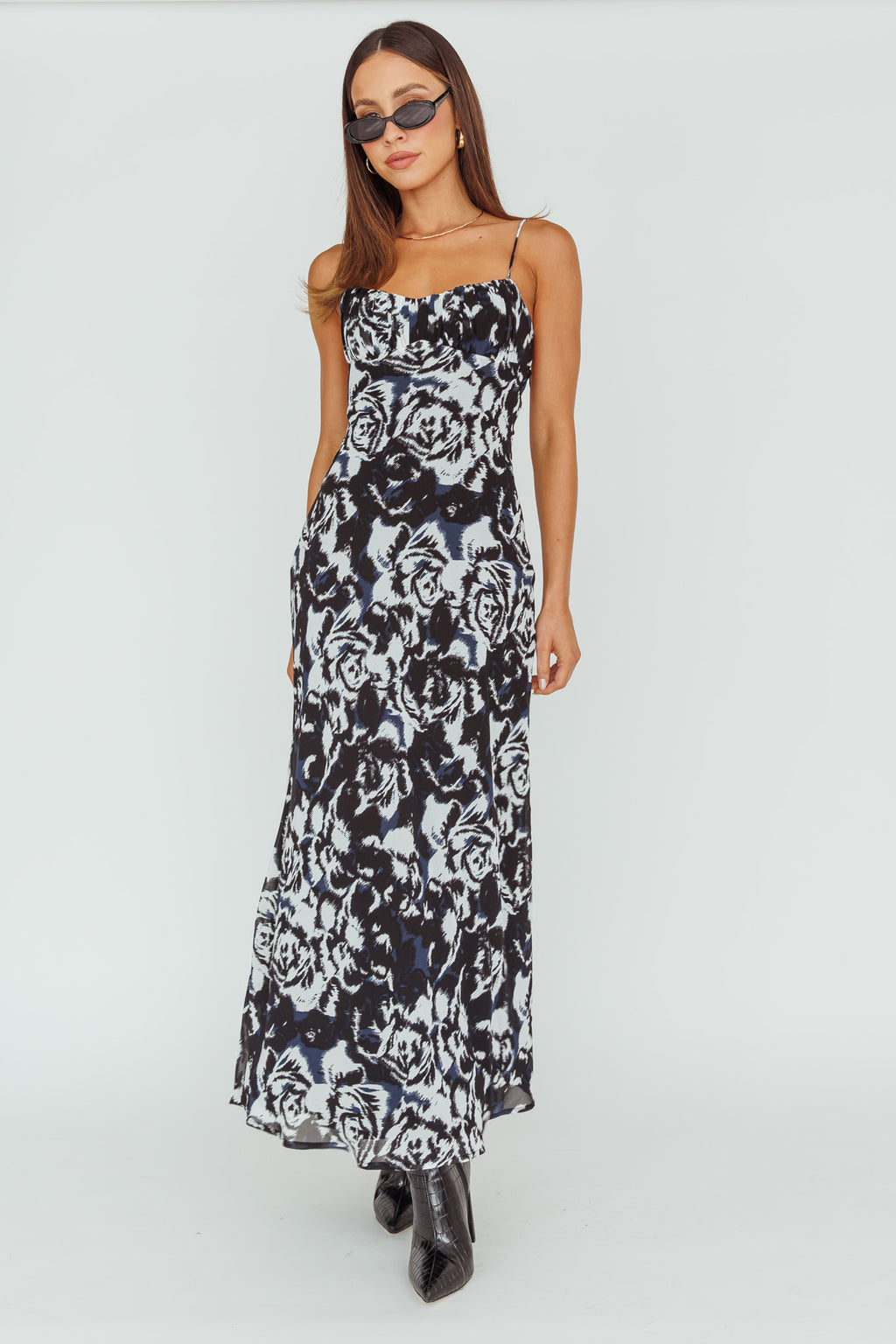 Nerida Twist Back Maxi Dress Swirl Black by Selfie Leslie Australia