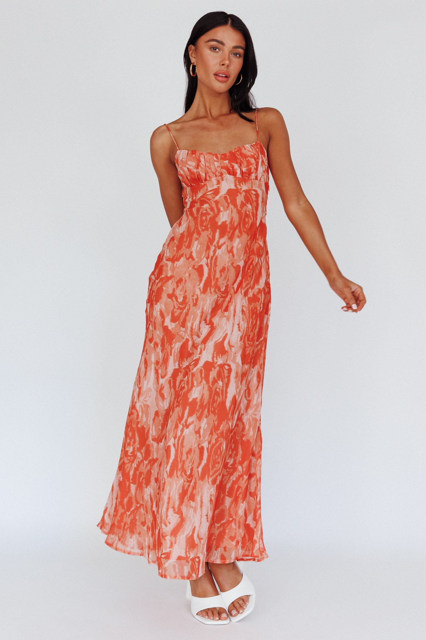Nerida Twist Back Maxi Dress Swirl Orange by Selfie Leslie Australia