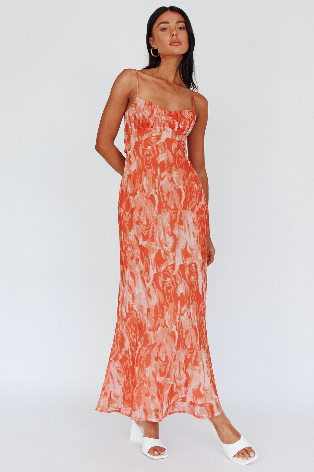 Nerida Twist Back Maxi Dress Swirl Orange by Selfie Leslie Australia