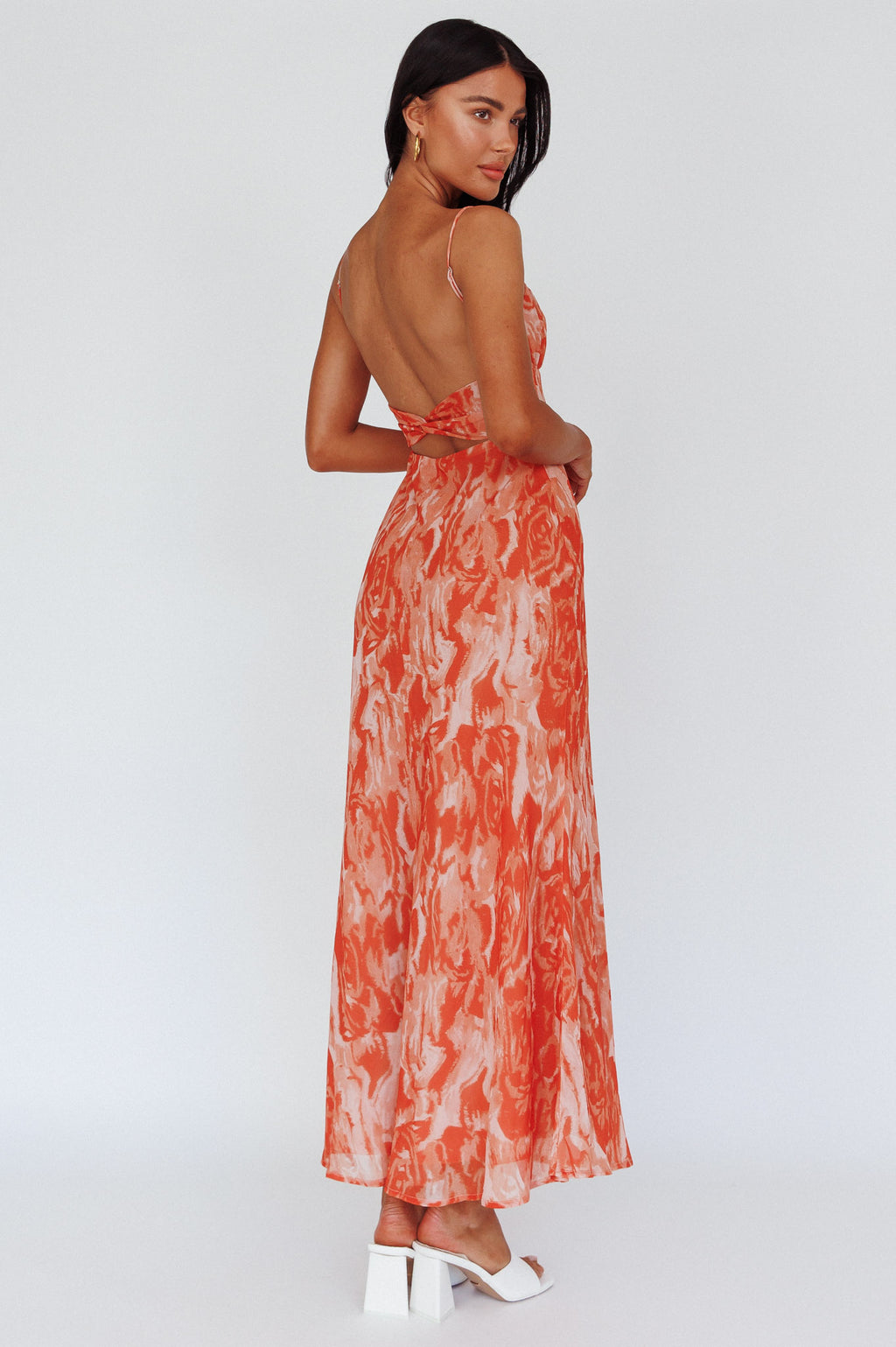 Nerida Twist Back Maxi Dress Swirl Orange by Selfie Leslie Australia
