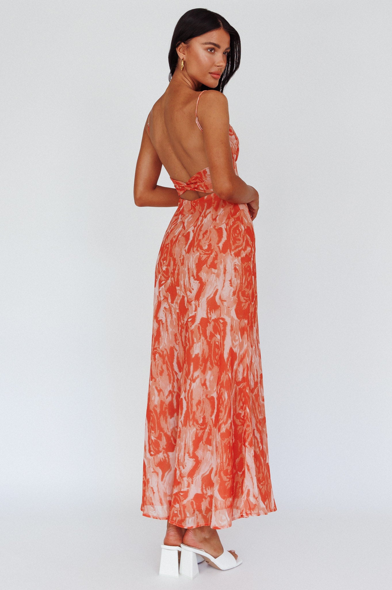 Nerida Twist Back Maxi Dress Swirl Orange by Selfie Leslie Australia
