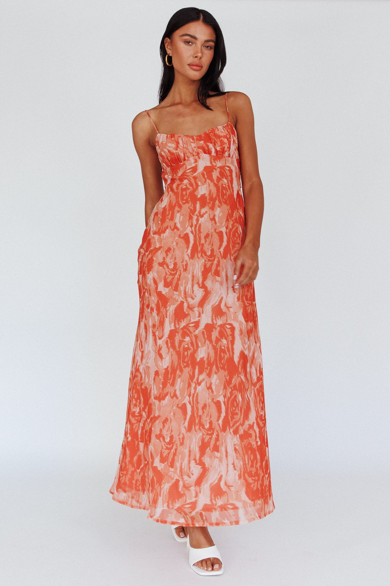 Nerida Twist Back Maxi Dress Swirl Orange by Selfie Leslie Australia