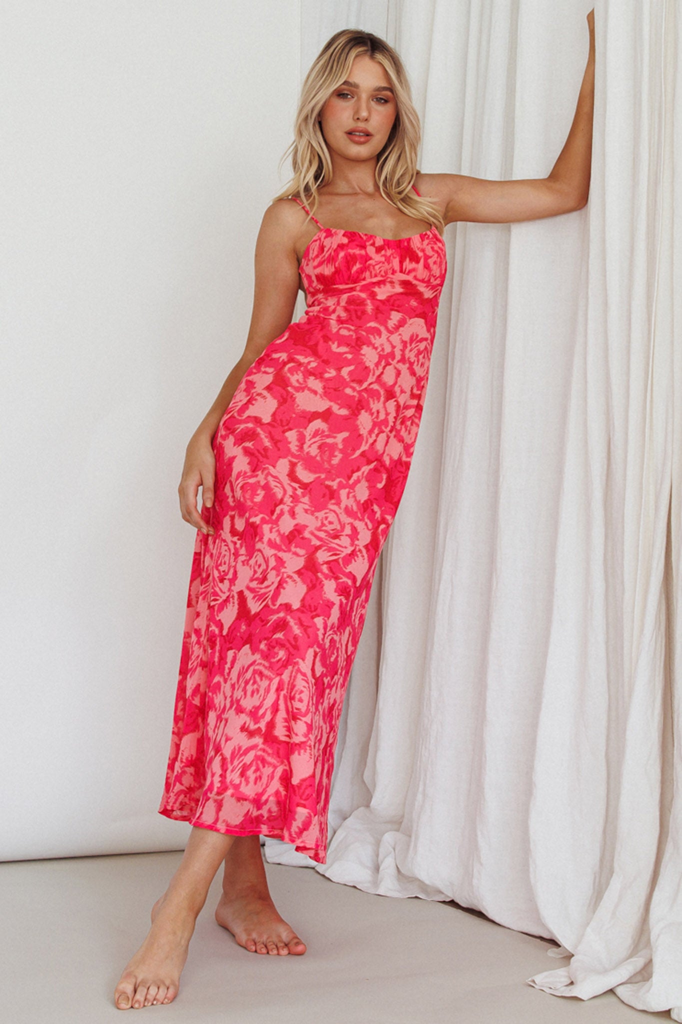 Nerida Twist Back Maxi Dress Swirl Pink by Selfie Leslie Australia