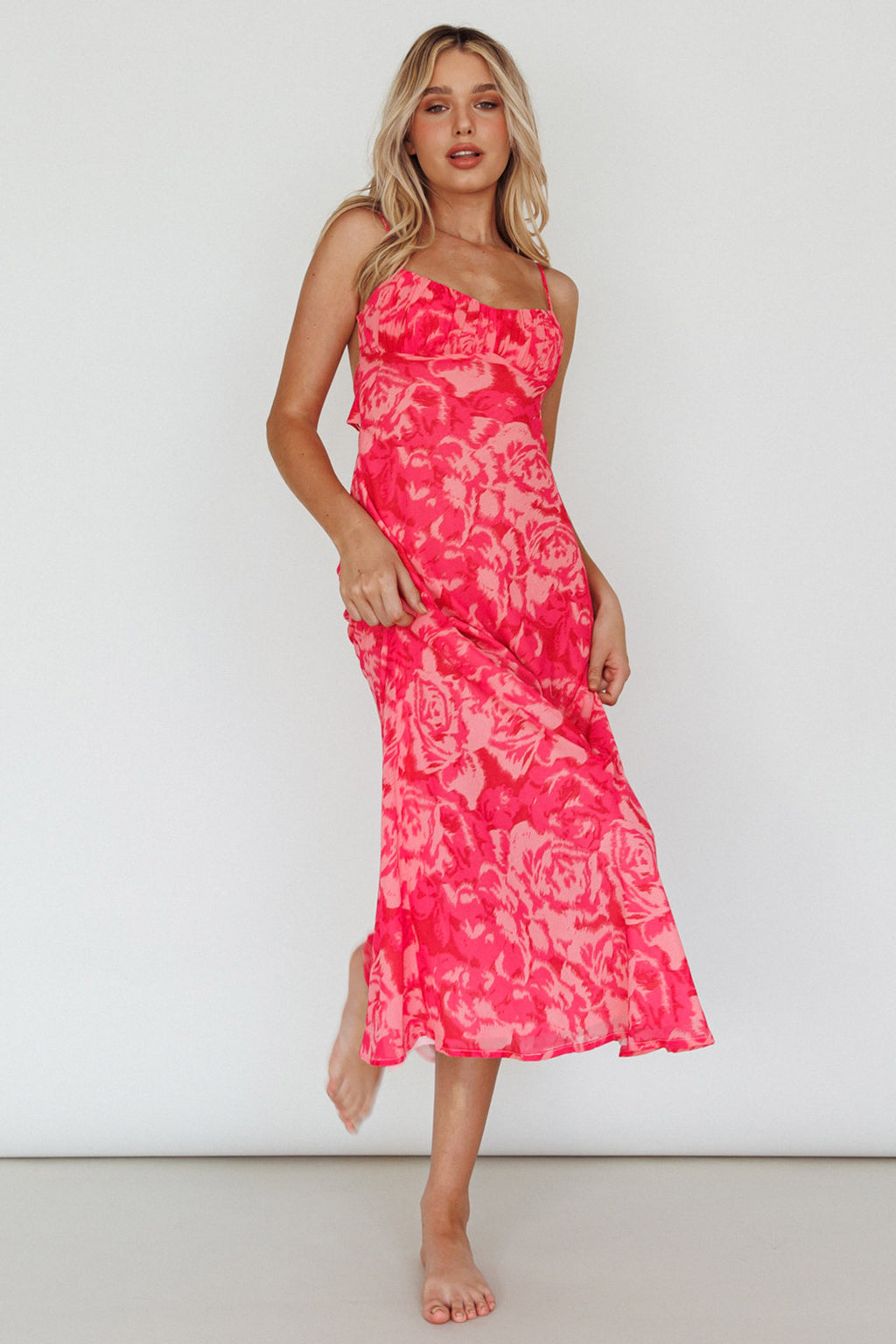 Nerida Twist Back Maxi Dress Swirl Pink by Selfie Leslie Australia
