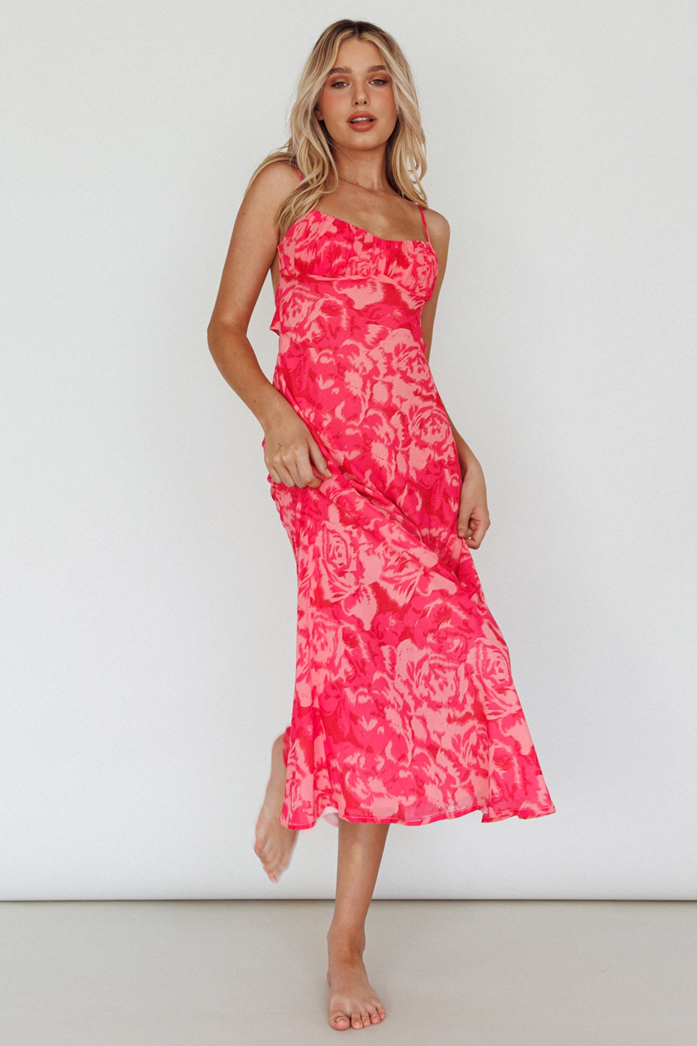 Nerida Twist Back Maxi Dress Swirl Pink by Selfie Leslie Australia