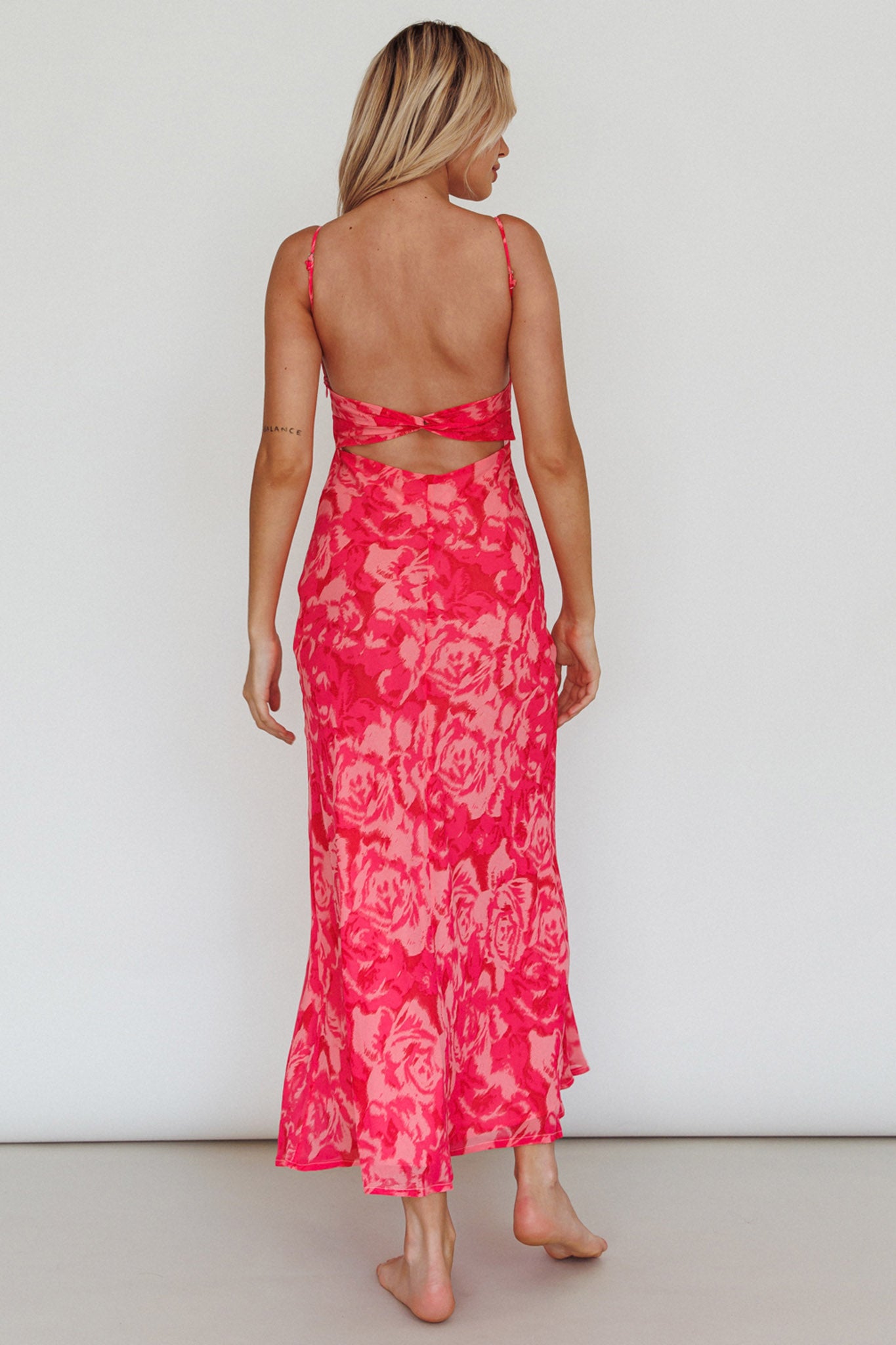 Nerida Twist Back Maxi Dress Swirl Pink by Selfie Leslie Australia