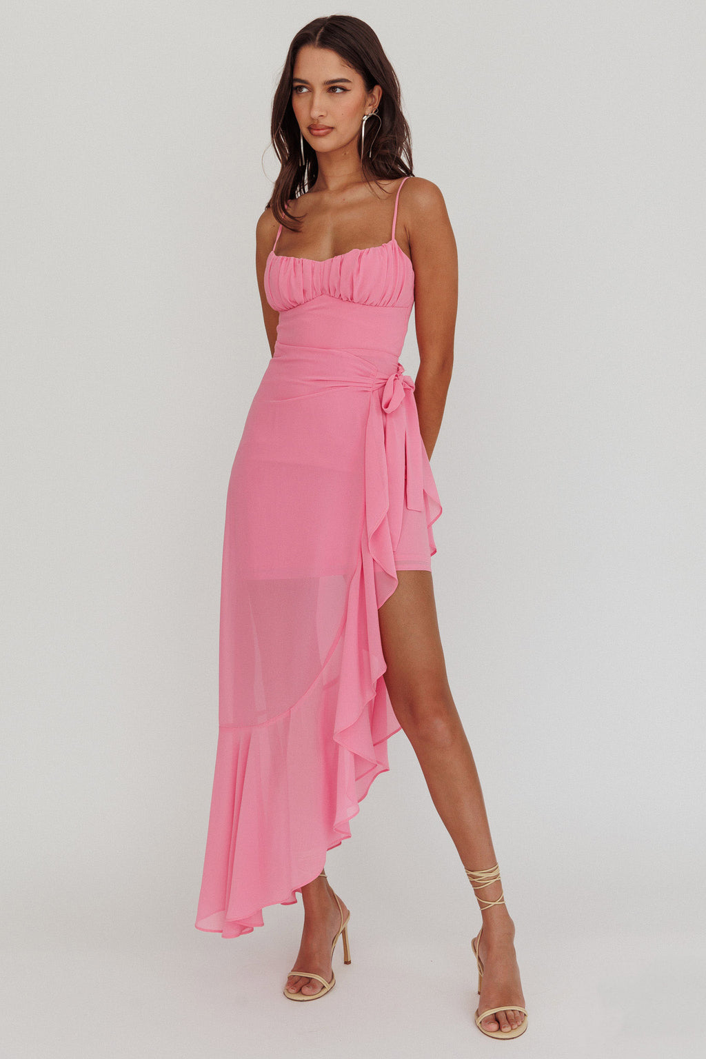 Nerida Waist Tie Asymmetric Dress Pink by Selfie Leslie Australia
