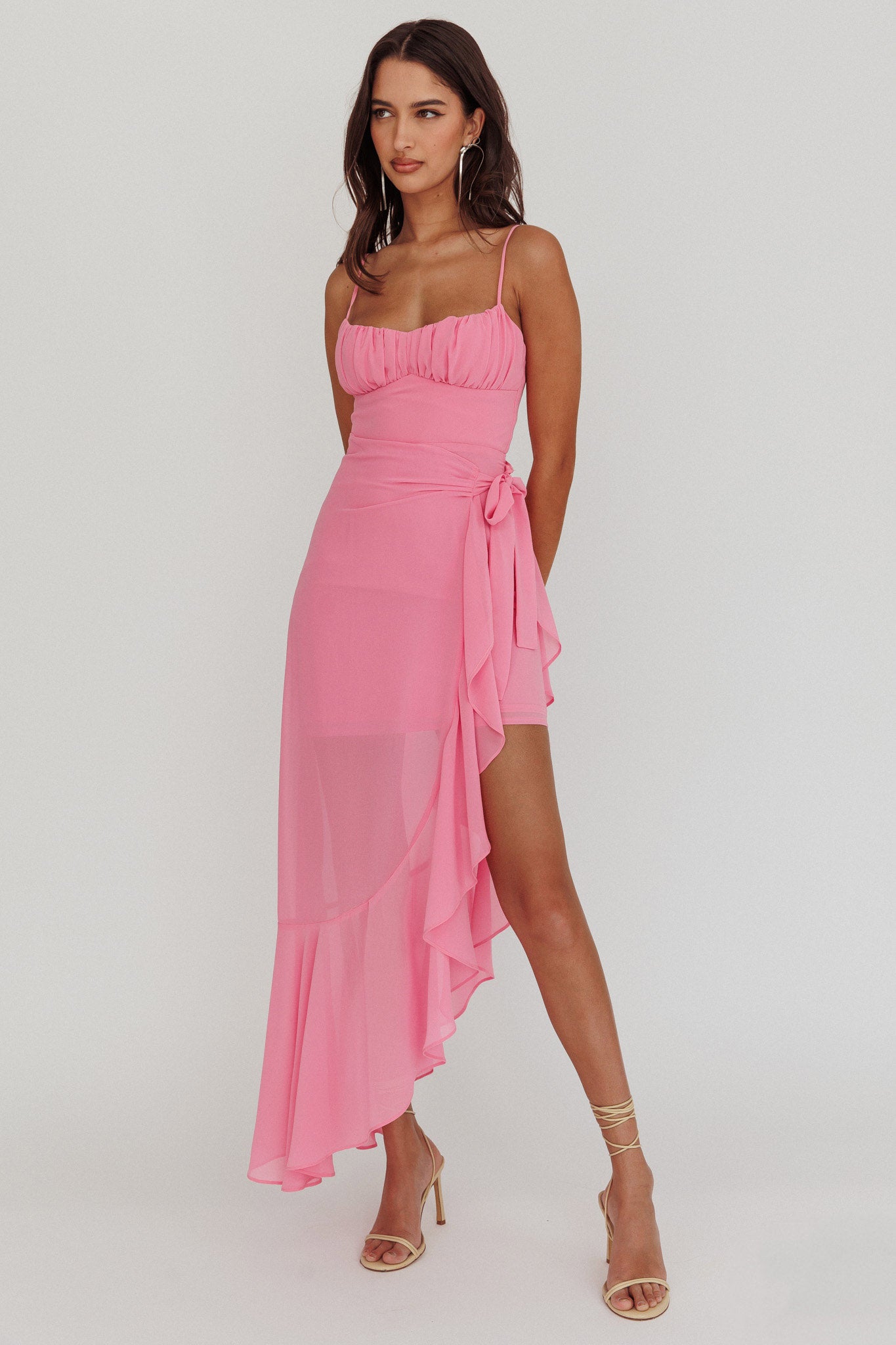 Nerida Waist Tie Asymmetric Dress Pink by Selfie Leslie Australia