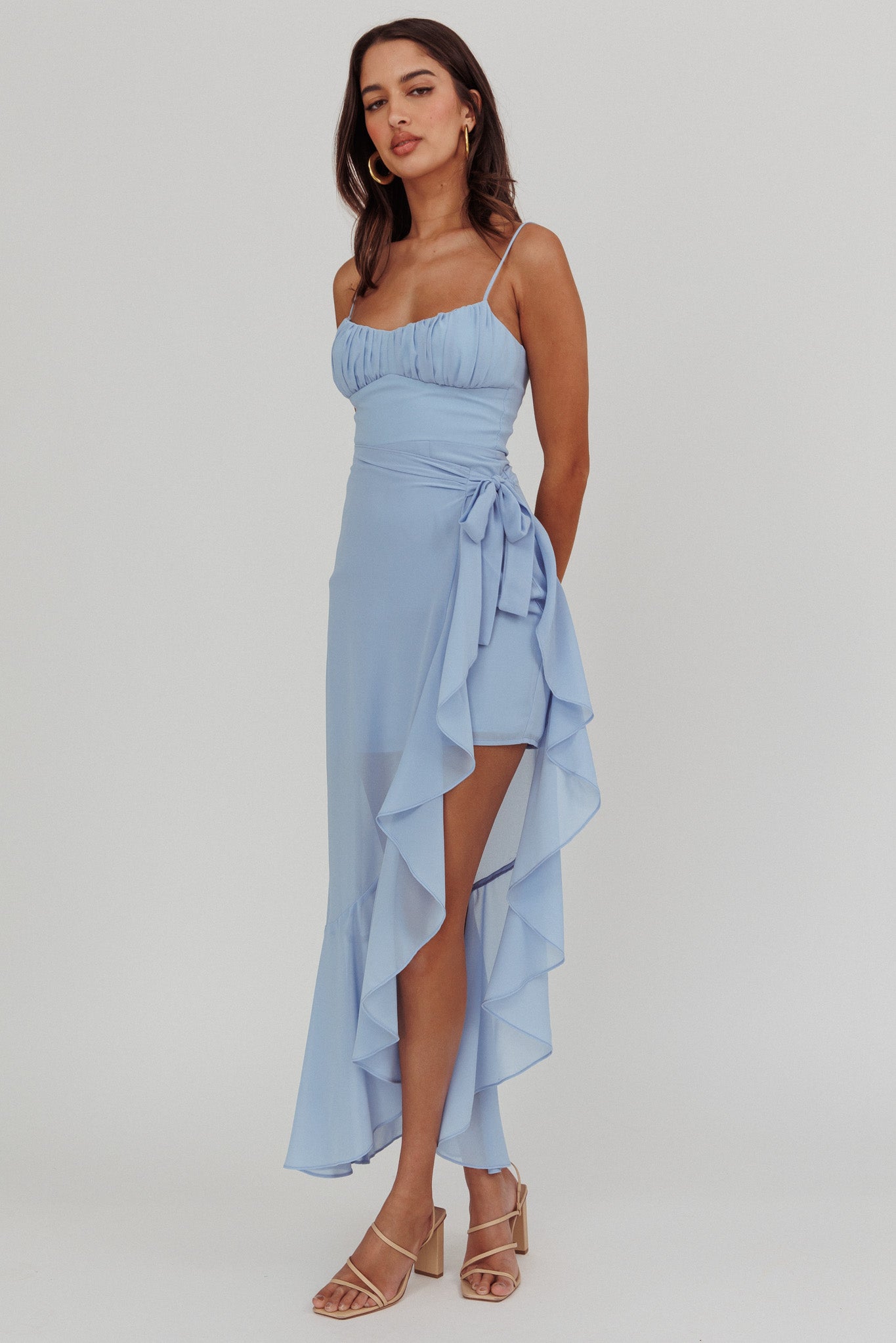 Nerida Waist Tie Asymmetric Dress Steel Blue by Selfie Leslie Australia