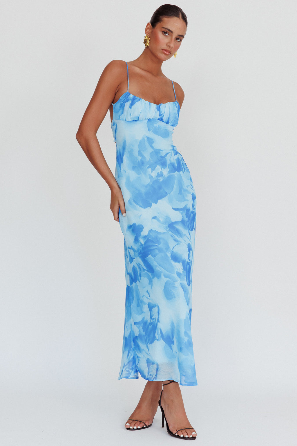Nerida Low Back Twist Maxi Dress Blue by Selfie Leslie Australia