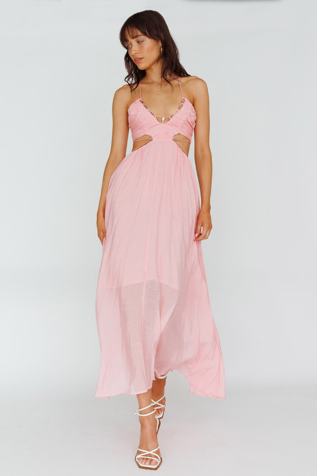 Tenyl Open Back Strappy Midi Dress Blush by Selfie Leslie Australia