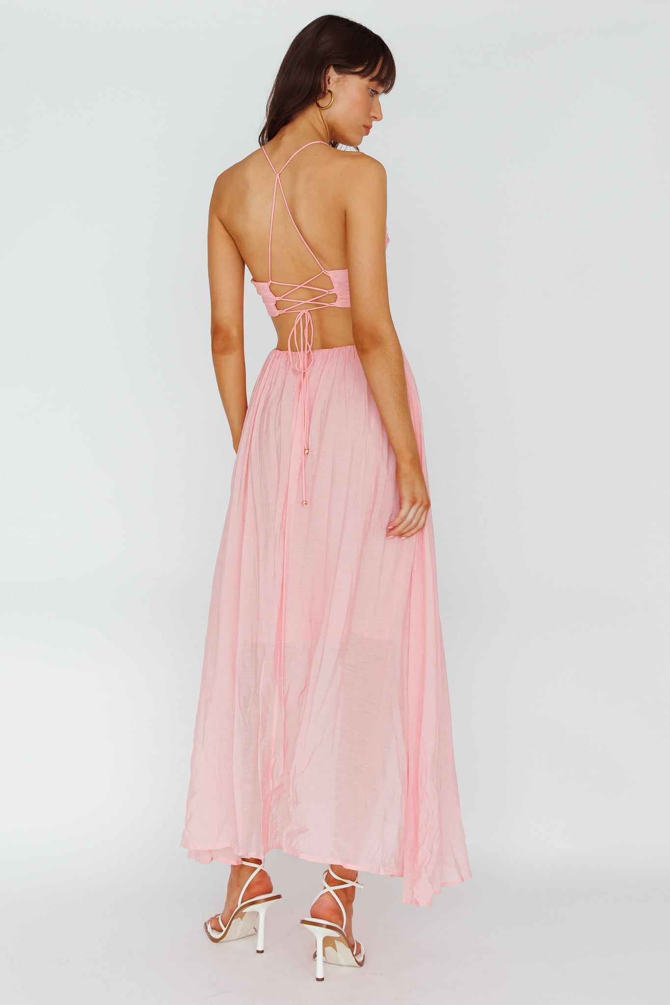 Tenyl Open Back Strappy Midi Dress Blush by Selfie Leslie Australia