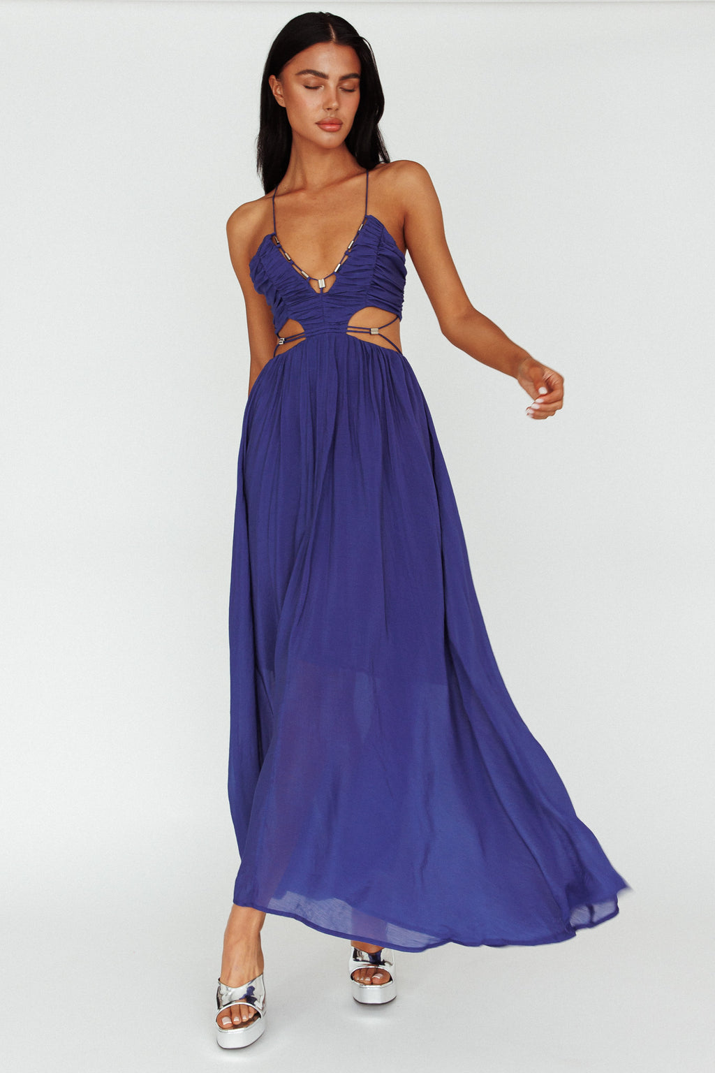 Tenyl Open Back Strappy Midi Dress Navy by Selfie Leslie Australia