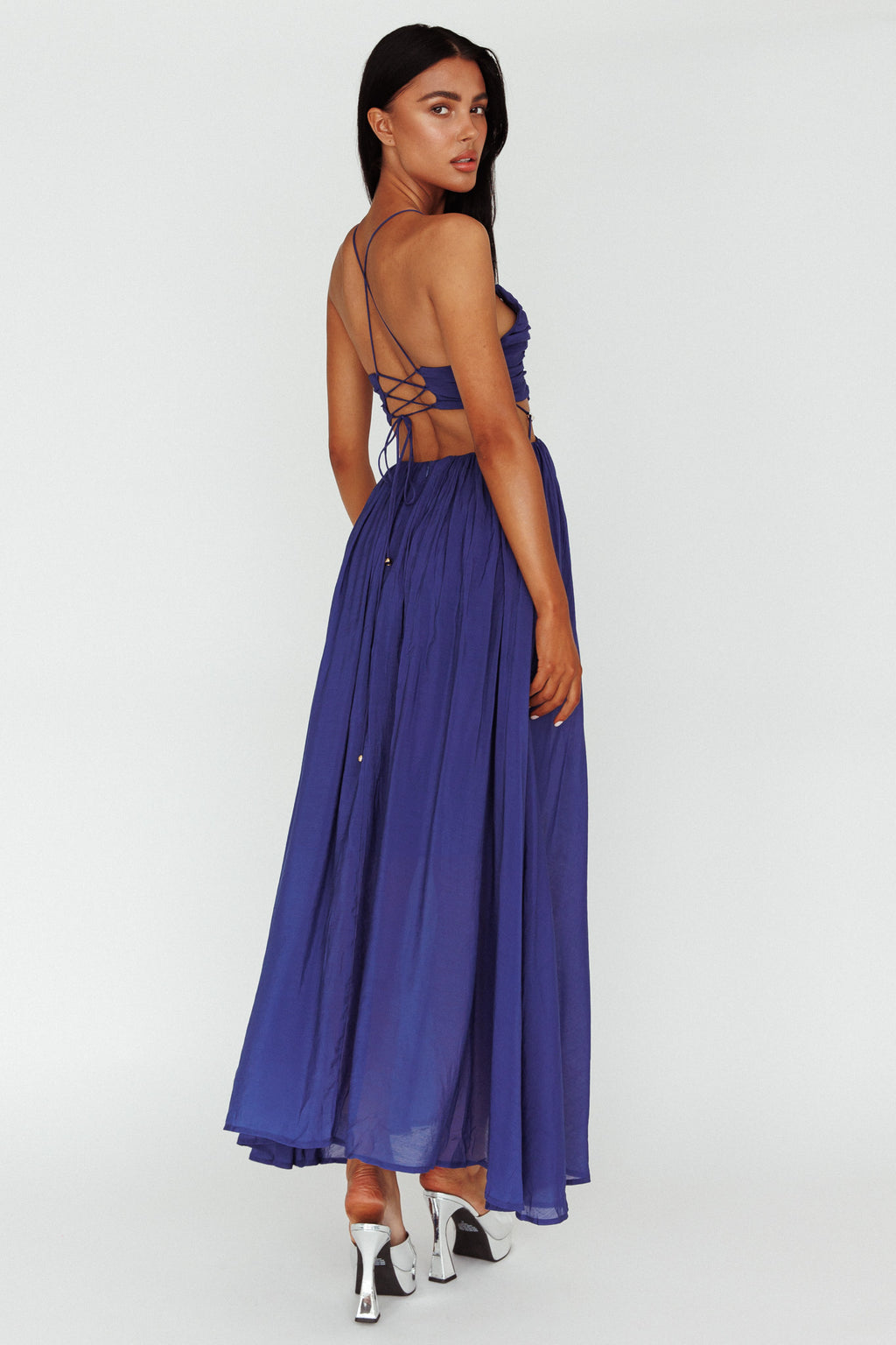 Tenyl Open Back Strappy Midi Dress Navy by Selfie Leslie Australia