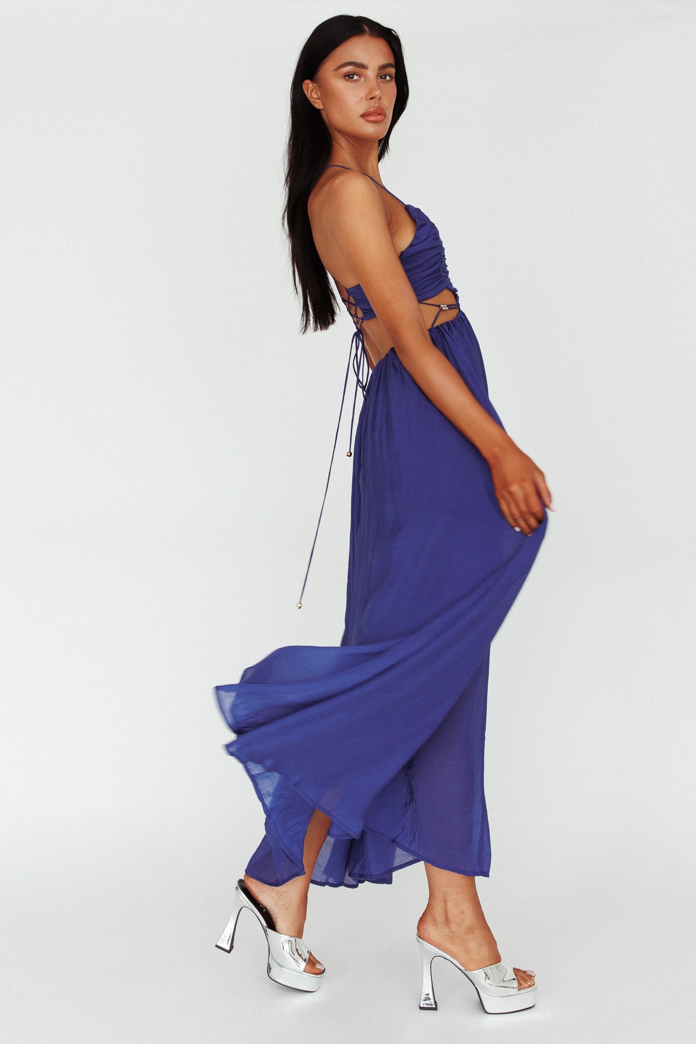 Tenyl Open Back Strappy Midi Dress Navy by Selfie Leslie Australia