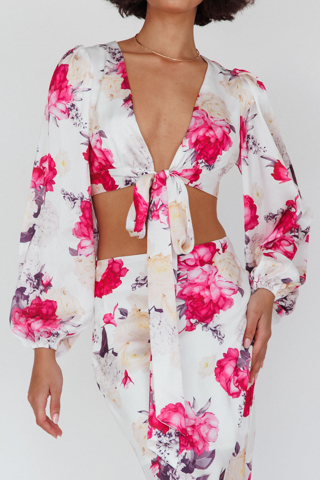 Meet Me In Fiji Tied Top Floral Pink by Selfie Leslie Australia