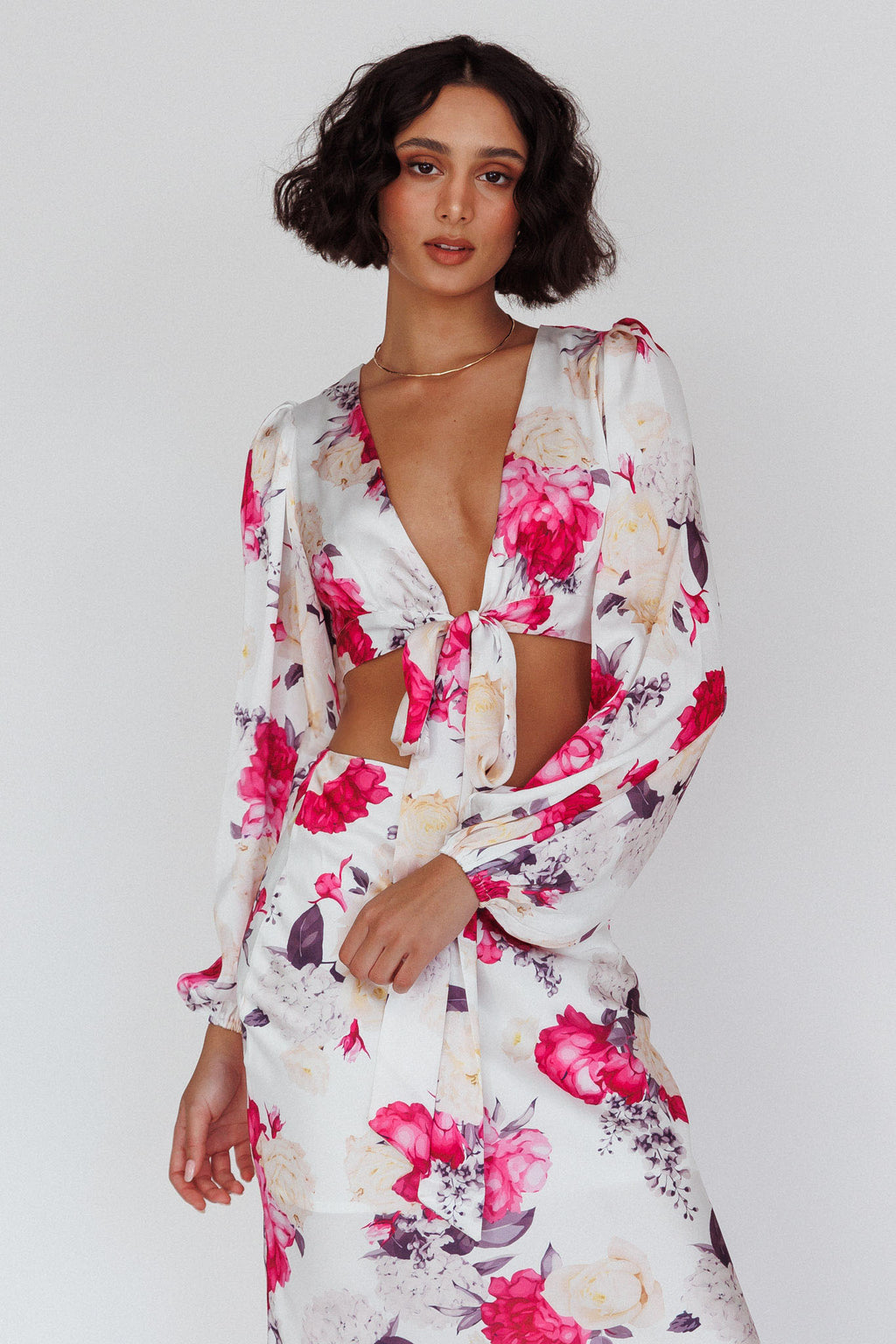 Meet Me In Fiji Tied Top Floral Pink by Selfie Leslie Australia