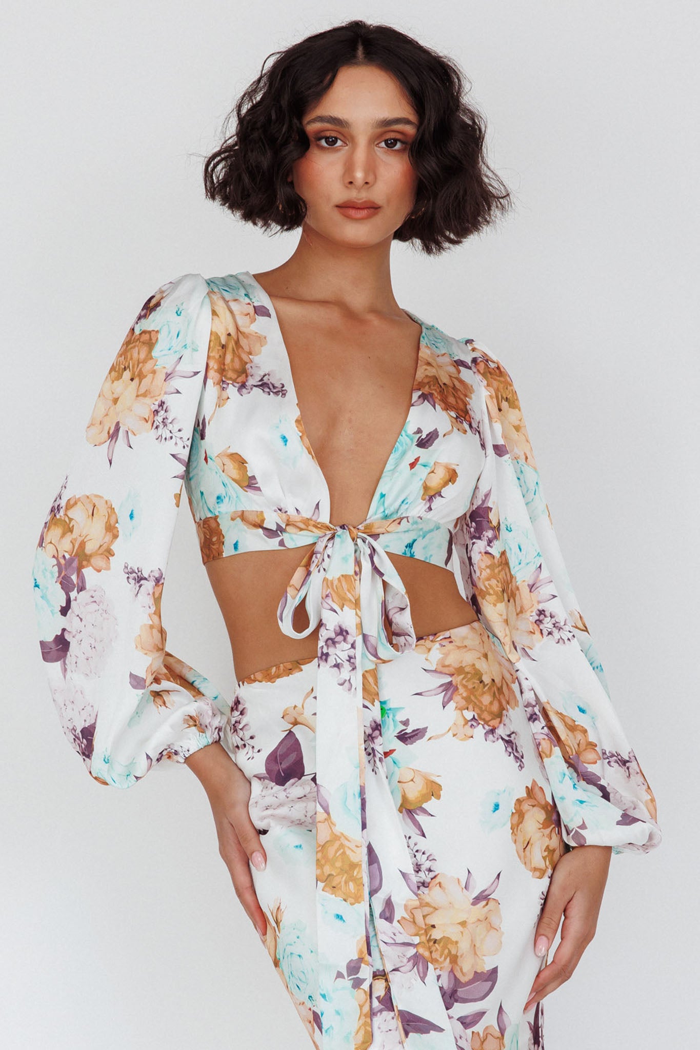 Meet Me In Fiji Tied Top Floral Yellow by Selfie Leslie Australia