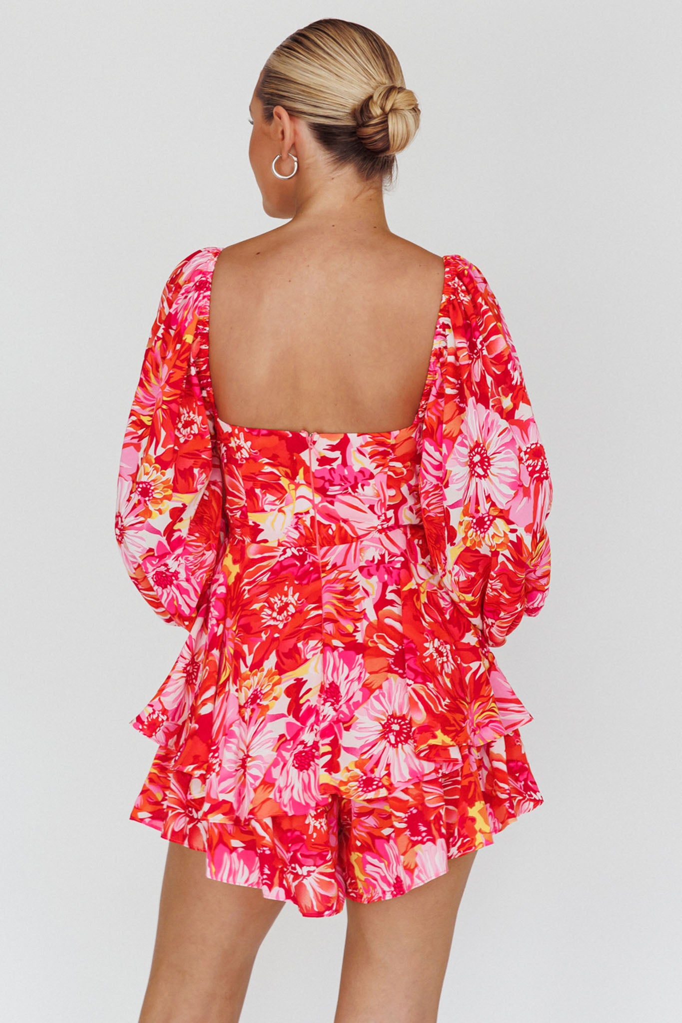 Evanice Shirred Waist Romper Floral Red by Selfie Leslie Australia