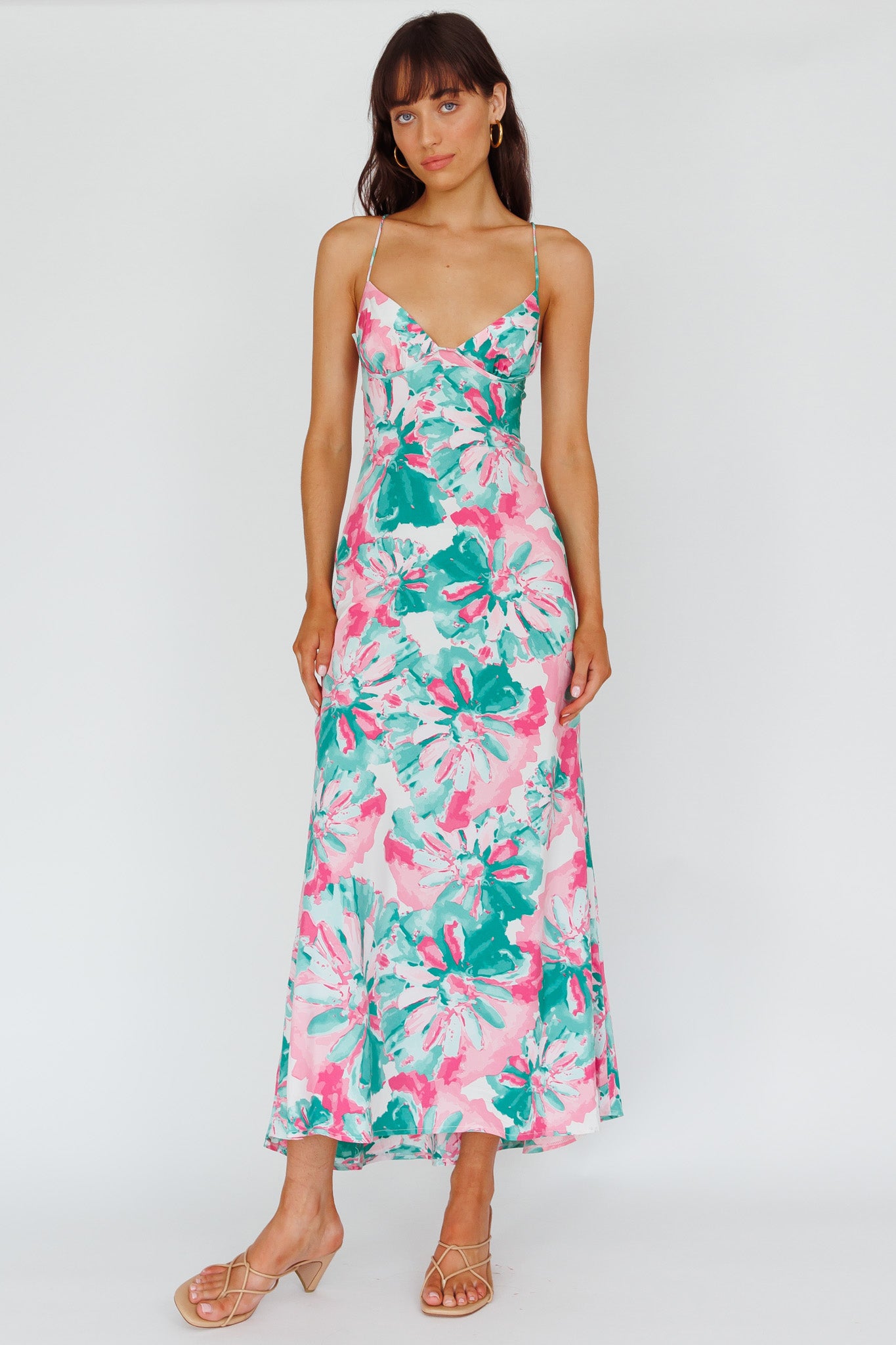 Alora Tie-Up Back Maxi Dress Flower Green by Selfie Leslie Australia