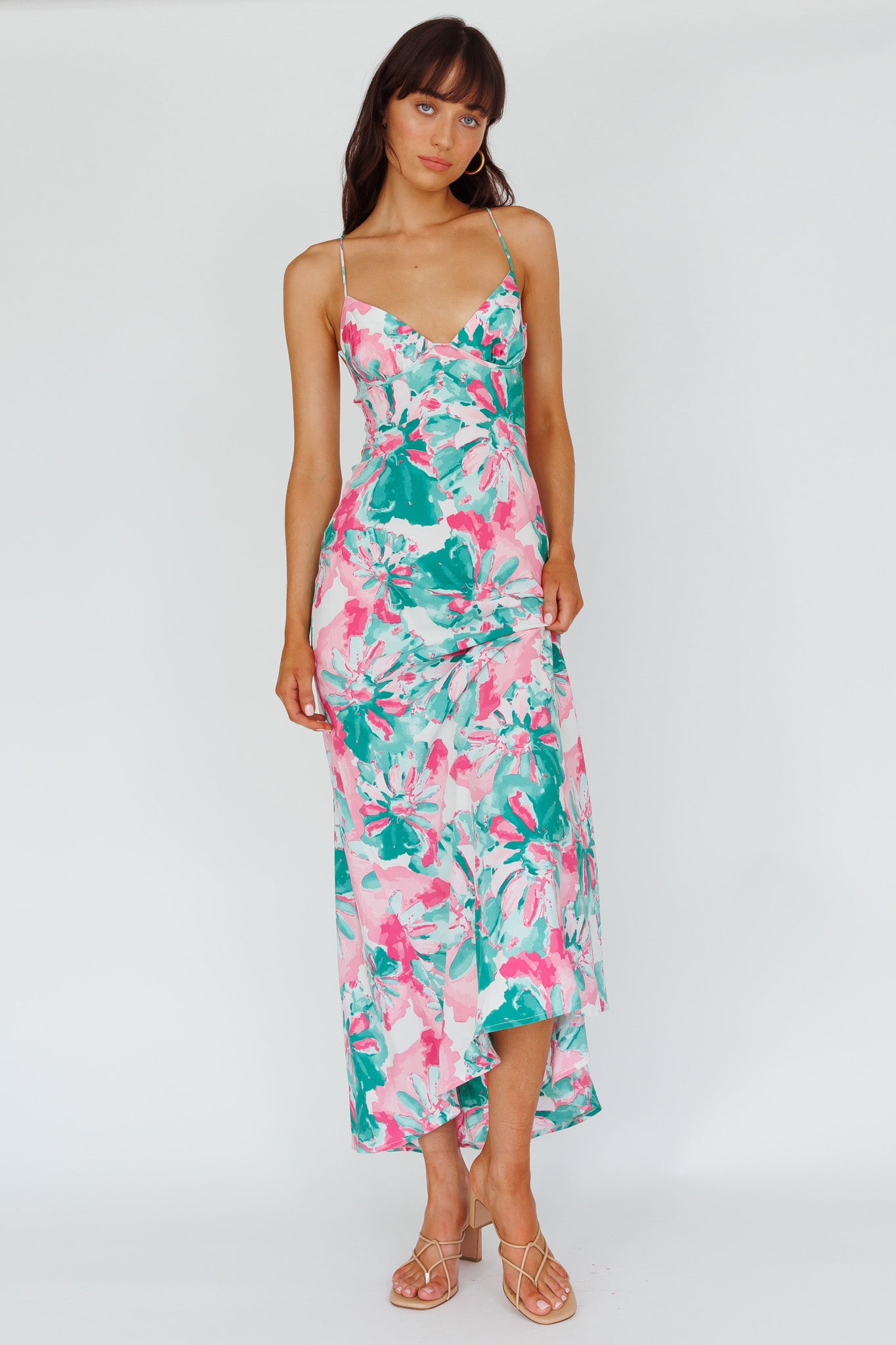 Alora Tie-Up Back Maxi Dress Flower Green by Selfie Leslie Australia