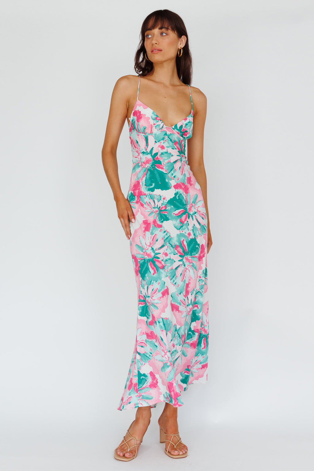 Alora Tie-Up Back Maxi Dress Flower Green by Selfie Leslie Australia