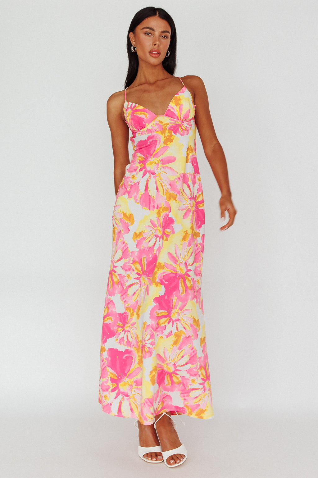 Alora Tie-Up Back Maxi Dress Flower Pink by Selfie Leslie Australia