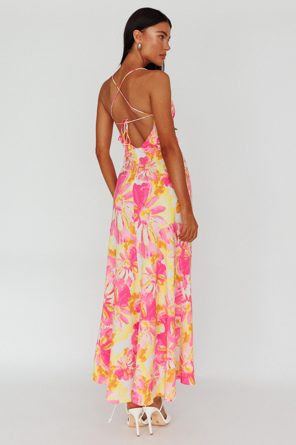 Alora Tie-Up Back Maxi Dress Flower Pink by Selfie Leslie Australia