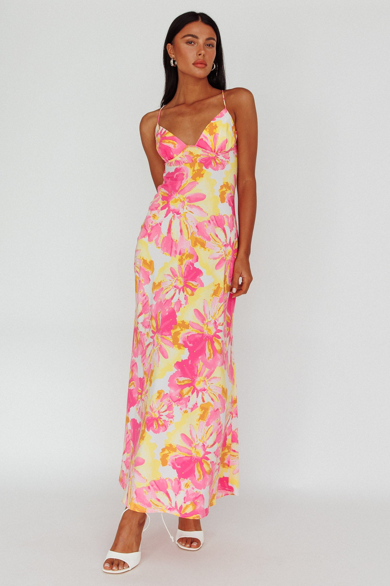 Alora Tie-Up Back Maxi Dress Flower Pink by Selfie Leslie Australia