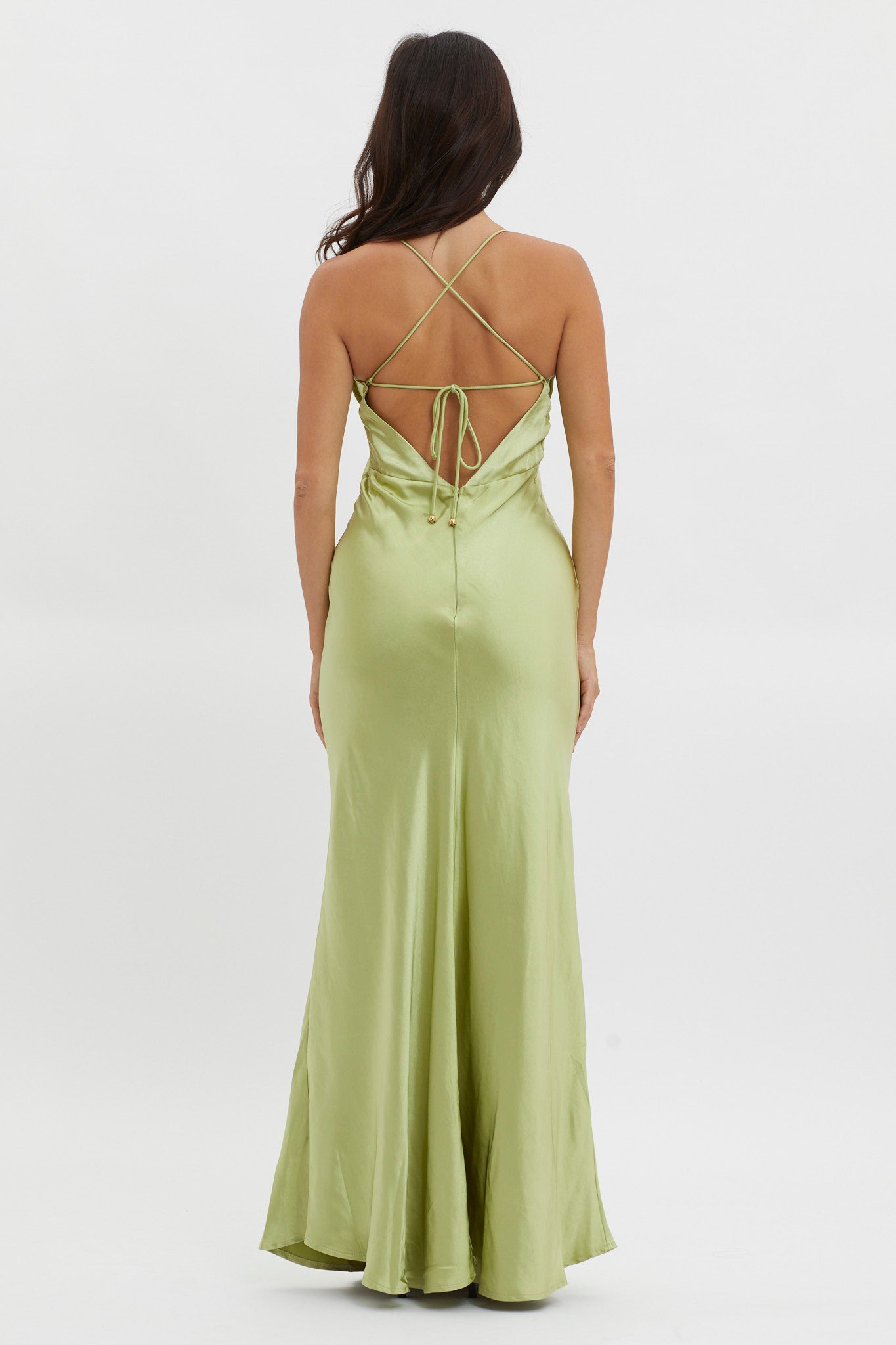 open lace back dress Alora Tie-Up Back Maxi Dress Olive