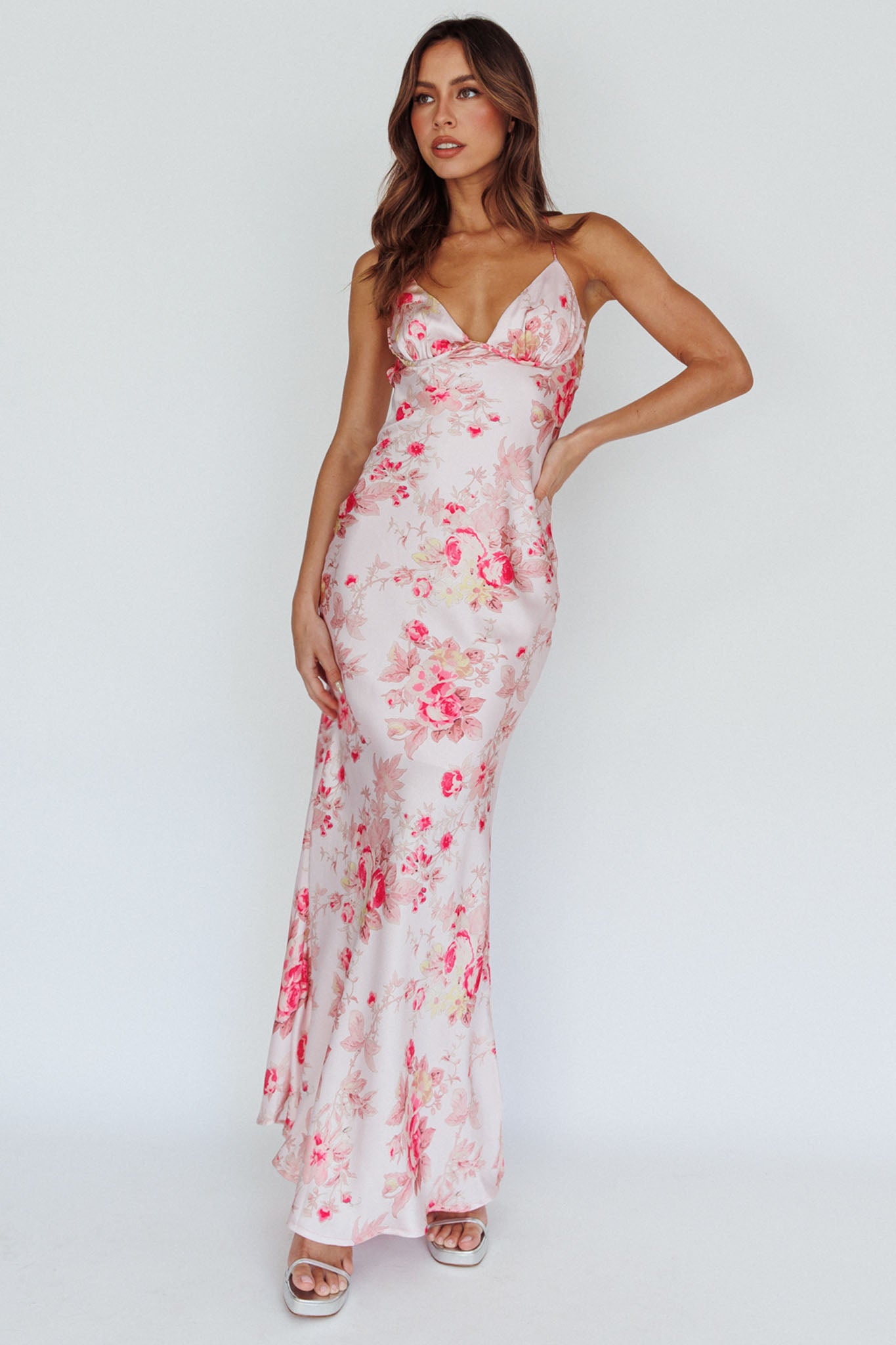 Alora Tie-Up Back Maxi Dress Floral Pink by Selfie Leslie Australia