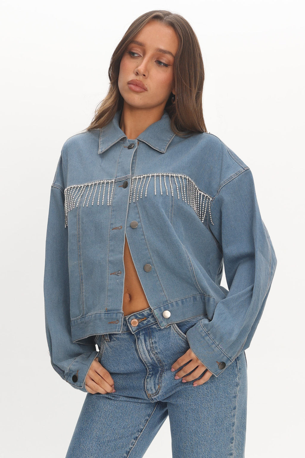 Rodeo Diamante Jacket Washed Blue by Selfie Leslie Australia