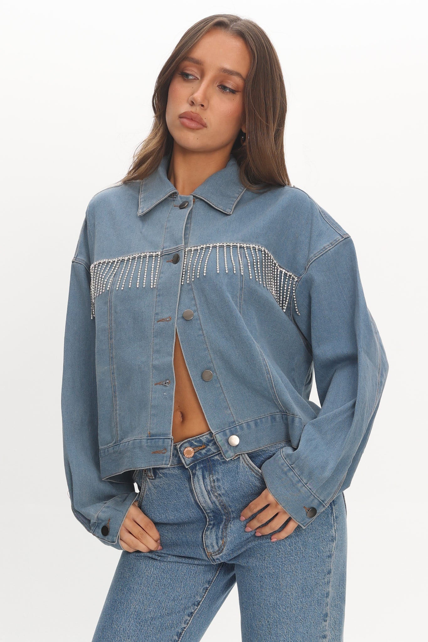 Rodeo Diamante Jacket Washed Blue by Selfie Leslie Australia