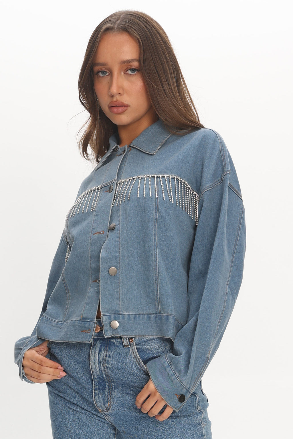 Rodeo Diamante Jacket Washed Blue by Selfie Leslie Australia