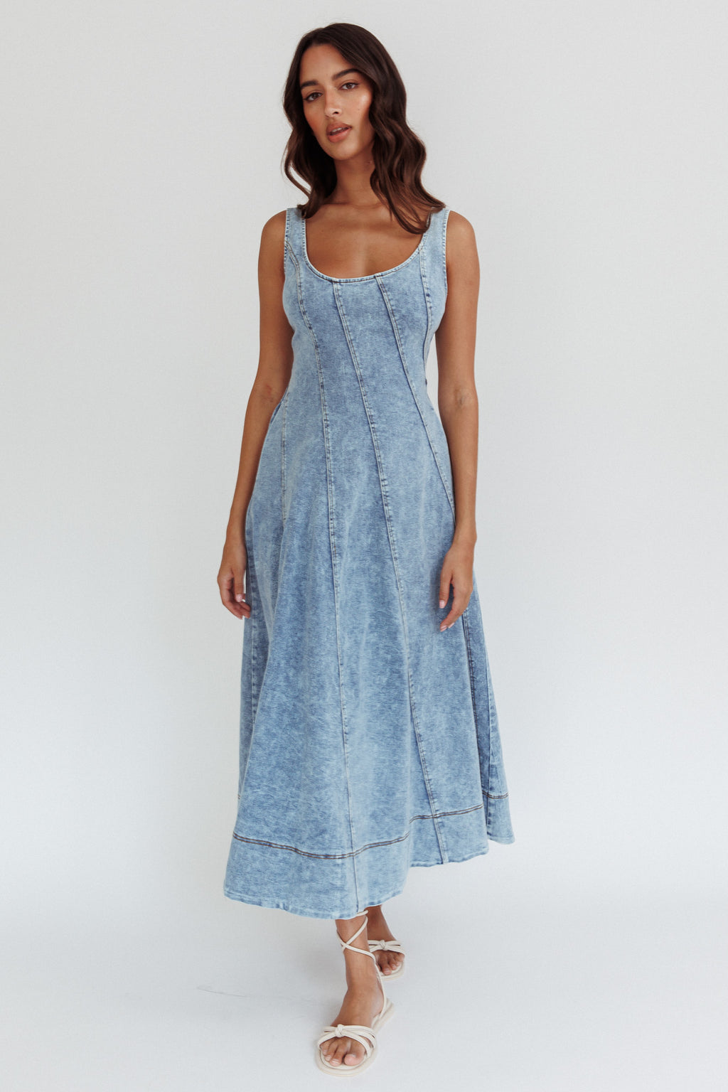 Ellora Side Pocket Midi Dress Denim Blue by Selfie Leslie Australia