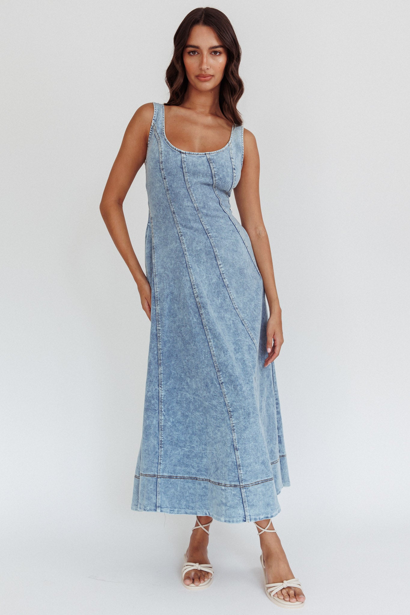 Ellora Side Pocket Midi Dress Denim Blue by Selfie Leslie Australia
