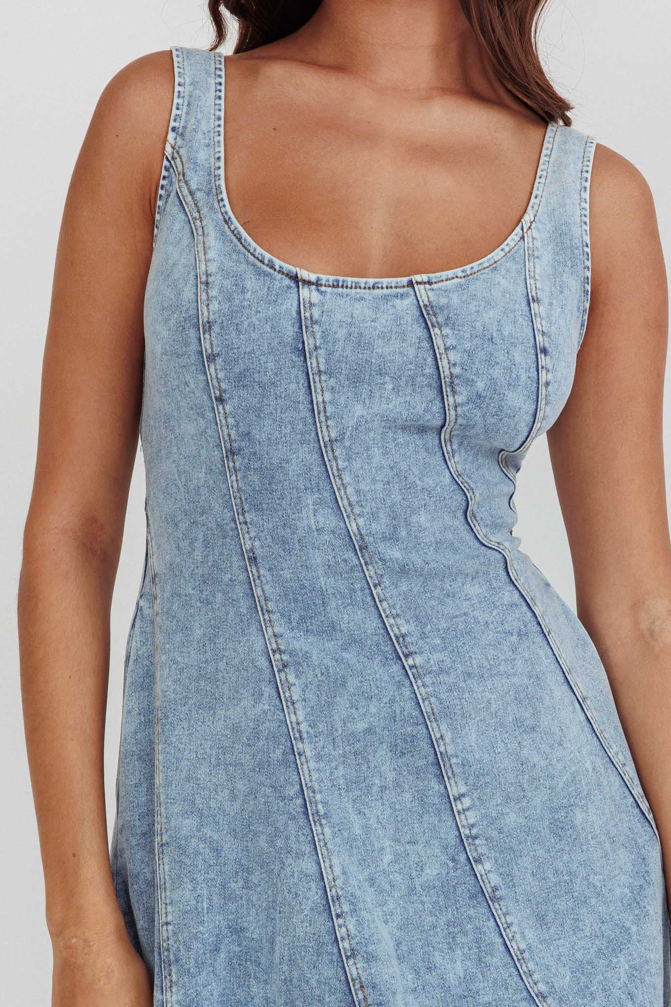 Ellora Side Pocket Midi Dress Denim Blue by Selfie Leslie Australia