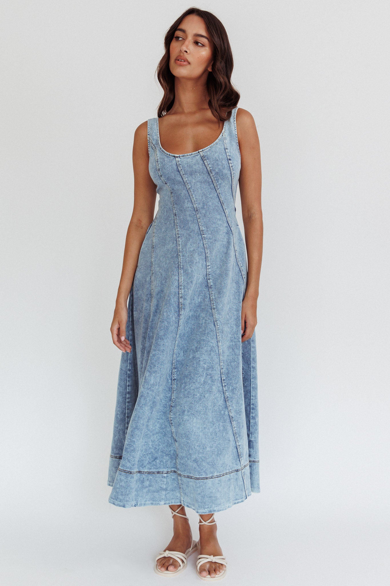 Ellora Side Pocket Midi Dress Denim Blue by Selfie Leslie Australia