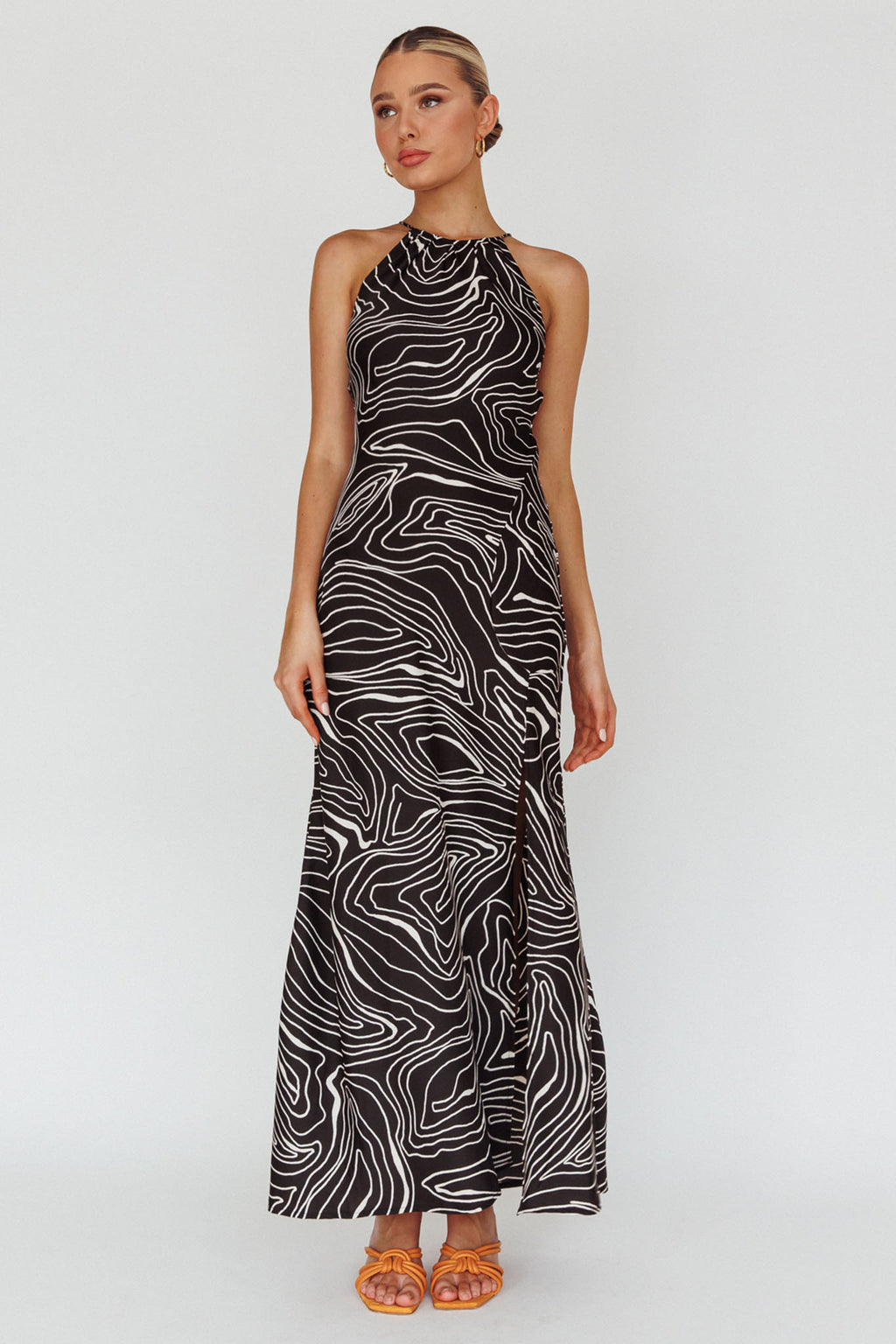 Onella Halterneck Laced Back Maxi Dress Ripple Black by Selfie Leslie Australia